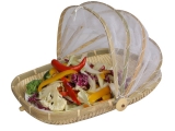 Premium Handwoven Bamboo Food Tent with Collapsible Mesh Cover - Eco-friendly Servingware